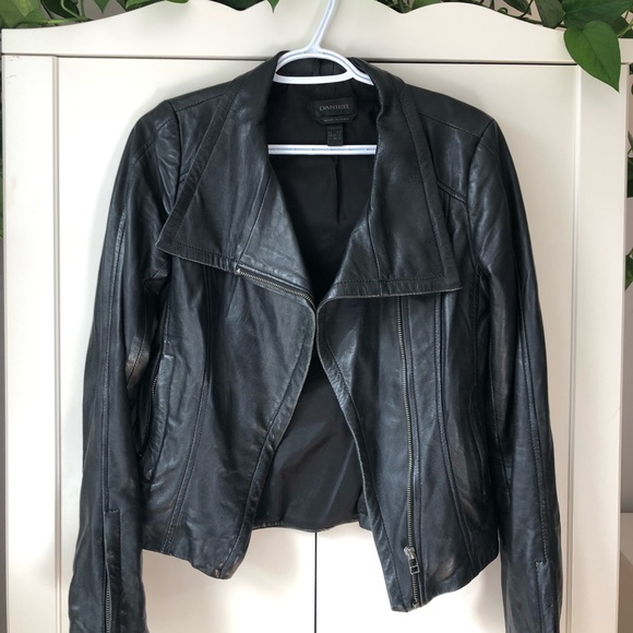 Danier Leather black leather biker jacket - Picture 1 of 6